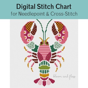 Colorful Lobster Pattern for Needlepoint and Cross-Stitch – Digital Stitch Chart Download