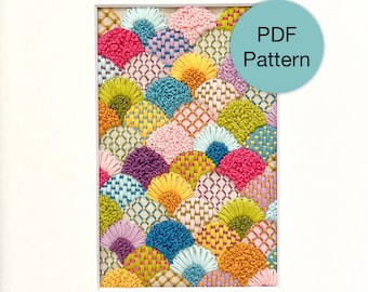 Colorful Scallop Hand Embroidery Pattern for Framing - PDF Instant Download for Advanced Beginner and Intermediate Stitchers