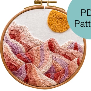 Abstract Desert Mountain Hand Embroidery Pattern - PDF Instant Download - Beginner Friendly