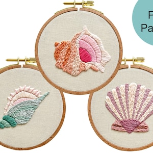 Seashell Trio Hand Embroidery Patterns - PDF Instant Download for Advanced Beginners and Intermediate Stitchers