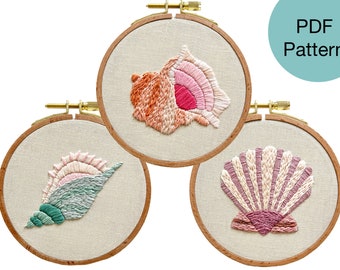 Seashell Trio Hand Embroidery Patterns - PDF Instant Download for Advanced Beginners and Intermediate Stitchers