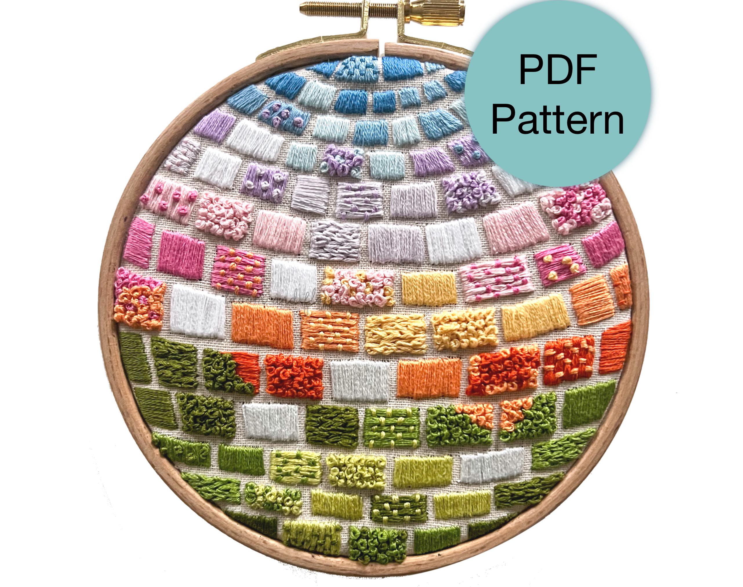 Abstract Sunset Mirror Ball Hand Embroidery Pattern - PDF Instant Download for Advanced Beginners and Intermediate Stitchers
