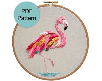 Colorful Textured Flamingo Hand Embroidery Pattern - PDF Instant Download for Intermediate and Advanced Stitchers