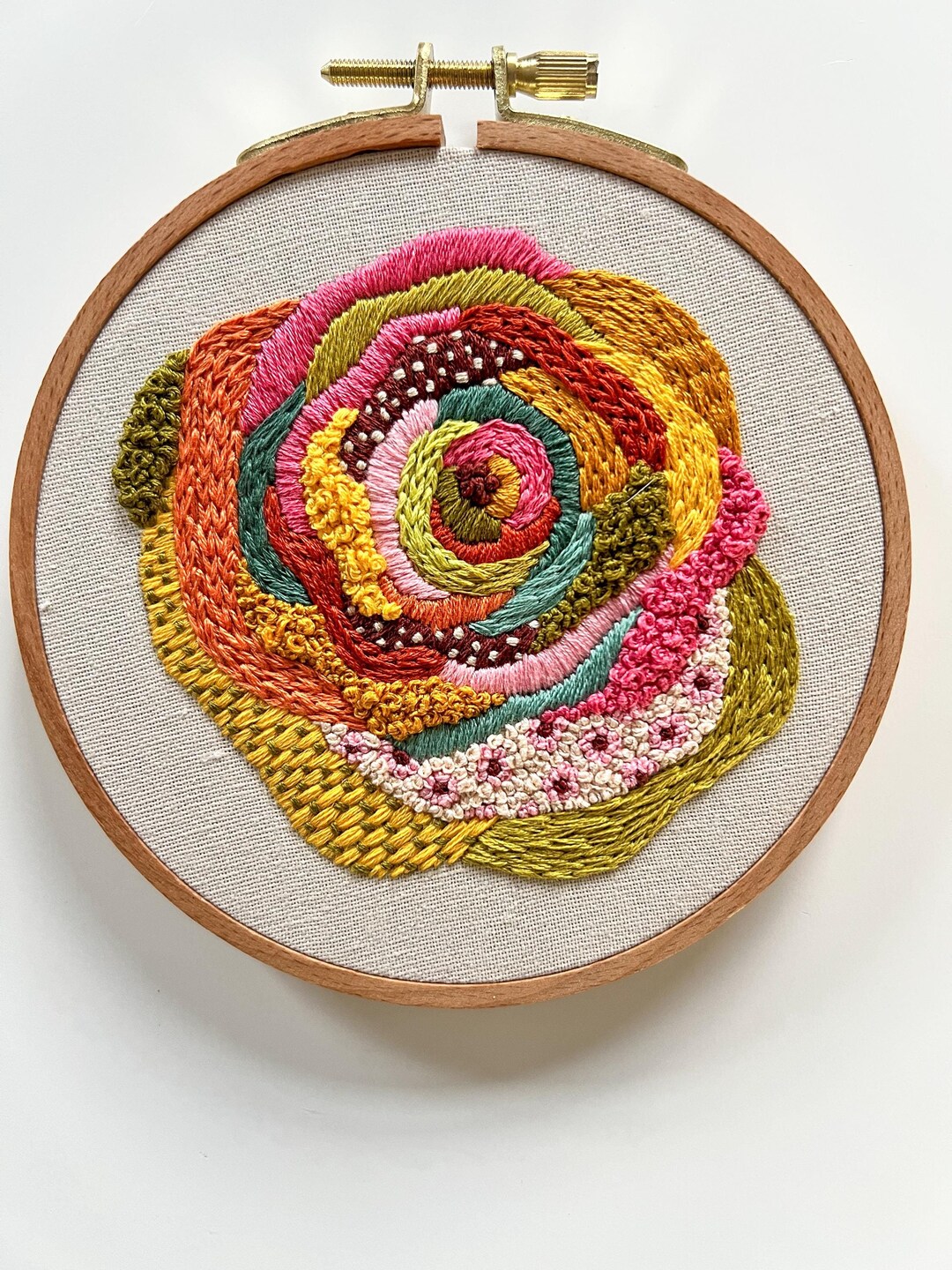 Finished Embroidery Hoop Art - Abstract Colorful Textured Rose - Etsy
