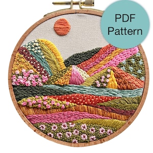 Abstract Mountain Landscape Hand Embroidery Pattern - PDF Instant Download With Step by Step Instructions for Experienced Beginners