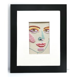 Finished Embroidery Wall Art - Colorful Abstract Portrait, 8x10 Matted Art, Cotton Floss