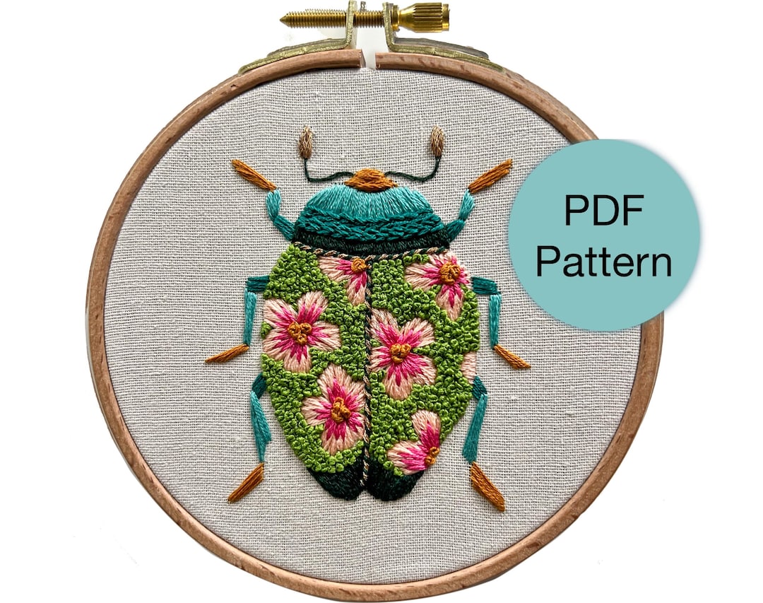 Floral Beetle Hand Embroidery Pattern - PDF Instant Download for ...