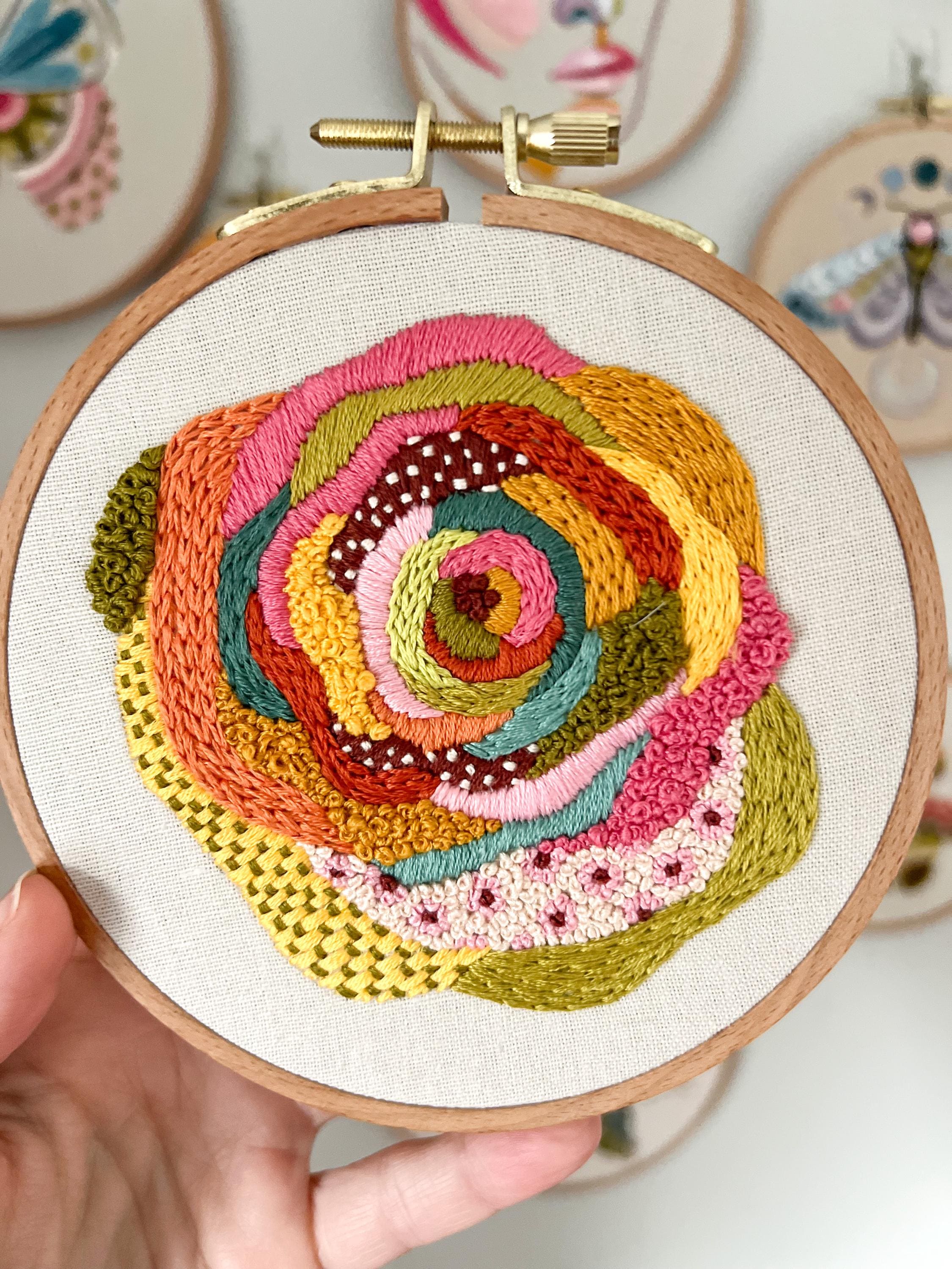 Finished Embroidery Hoop Art - Abstract Colorful Textured Rose - Etsy