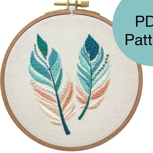 Beach Feather Hand Embroidery Pattern - PDF Instant Download for Advanced Beginners and Intermediate Stitchers