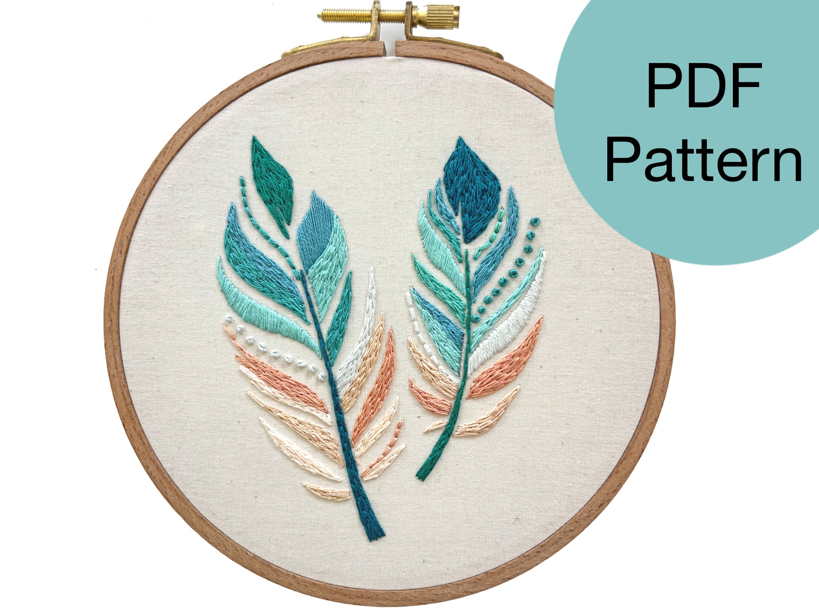 Beach Feather Hand Embroidery Pattern PDF Instant Download for