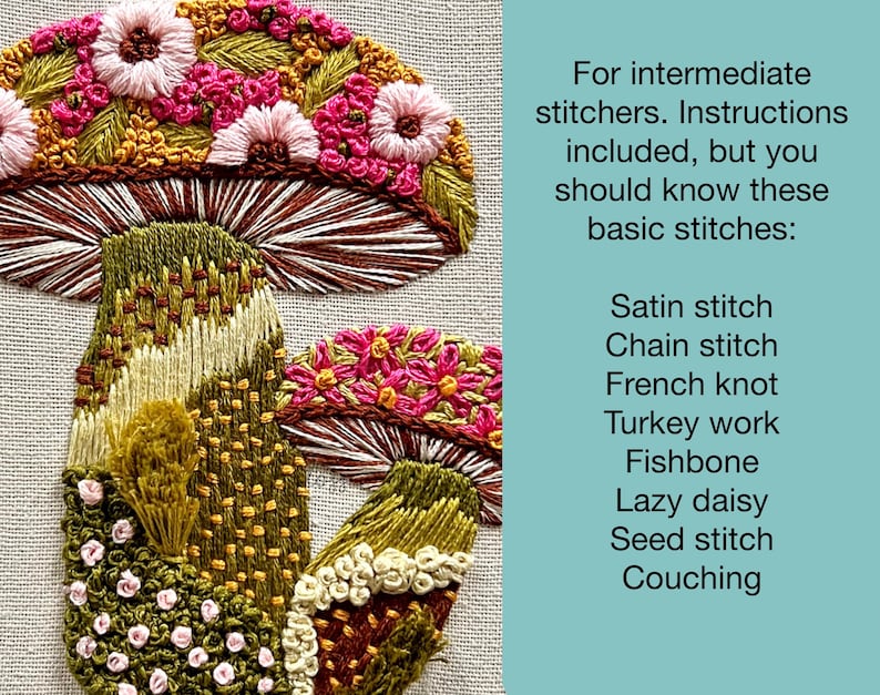 Handbroderimönster med texturerat blommigt svampmönster - PDF-nedladdning direkt för avancerade nybörjare och medelsvåra broderare bild 4