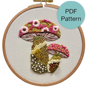 Handbroderimönster med texturerat blommigt svampmönster - PDF-nedladdning direkt för avancerade nybörjare och medelsvåra broderare bild 1