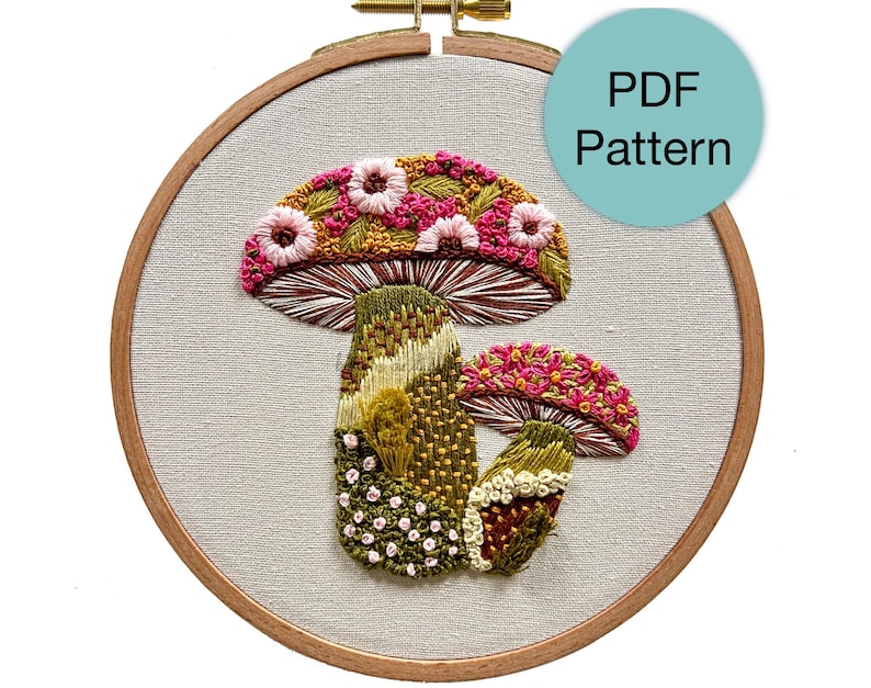 Handbroderimönster med texturerat blommigt svampmönster - PDF-nedladdning direkt för avancerade nybörjare och medelsvåra broderare bild 1