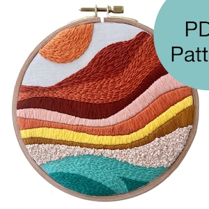 Mountain Sunrise Hand Embroidery Pattern - PDF Instant Download for Advanced Beginners and Intermediate Stitchers