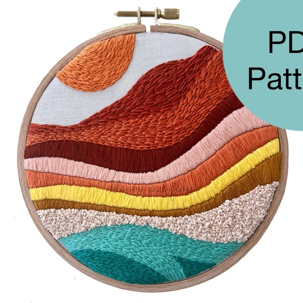 Mountain Sunrise Hand Embroidery Pattern - PDF Instant Download for Advanced Beginners and Intermediate Stitchers