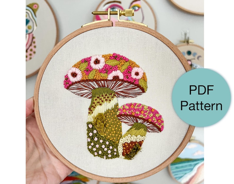 Handbroderimönster med texturerat blommigt svampmönster - PDF-nedladdning direkt för avancerade nybörjare och medelsvåra broderare bild 2