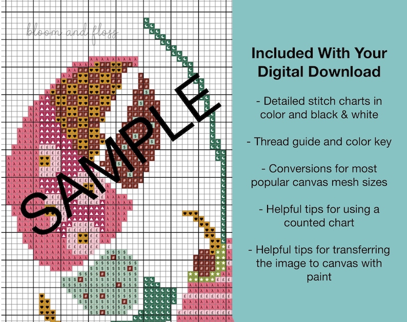 Process Chart Pink Monogrammed Woven Square for Needlepoint and Cross-stitch – Digital ...