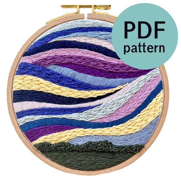 Abstract Moonlit Night Sky Hand Embroidery Pattern - PDF Instant Download for Advanced Beginners and Intermediate Stitchers