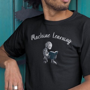 T-shirt Machine Learning | cute robot reading books | AI shirt | Programming neural networks | software engineer | Crew Neck Tshirt