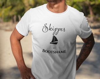 Skipper T-Shirt: personalized for sailors with the name of the boat, gift for the captain, vacationer maritime shirt, boat clothing