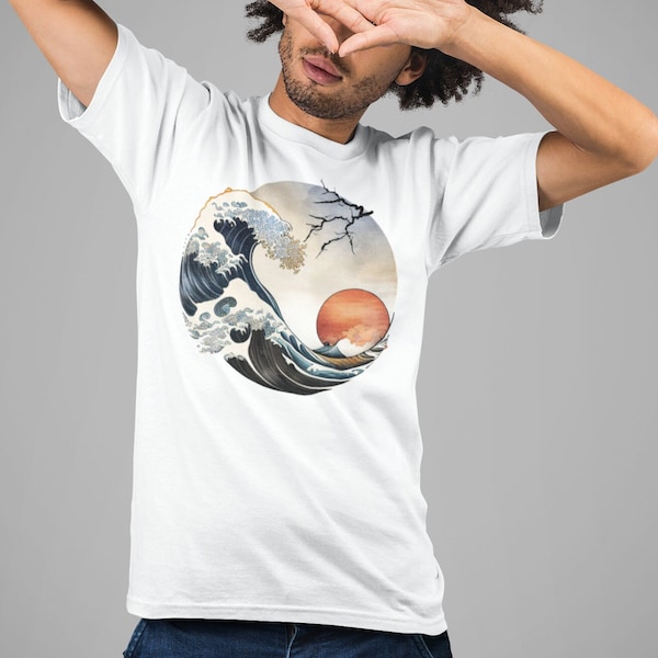 T-Shirt Große Welle vor Kanagawa inspiriert , cooles japanisches Shirt, Kunst-Shirt, Kawaii Kleidung, modernisierter Hokusai-Stil