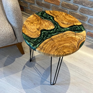 Personalized River Epoxy and Wood Coffee Table, Olive Wood and Epoxy Table, Custom Round Live Edge Resin Coffee Table, Rustic Coffee Table,