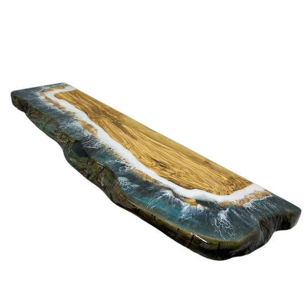 made to order, sea wave epoxy shelf, olive wood wall shelf, floating wooden shelf, ocean shelf, removable wooden shelf