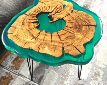 Made to Order, Lake green epoxy coffee table, handmade olive coffee table, design live edge olive tree coffee table, Made to Order
