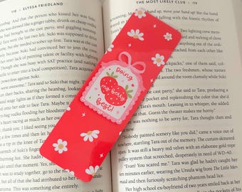 Doing My Berry Best, Strawberry, Handmade Bookmark, Laminated, Double sided