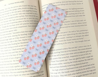 Strawberries and Flowers, Handmade Bookmark, Laminated, Double sided