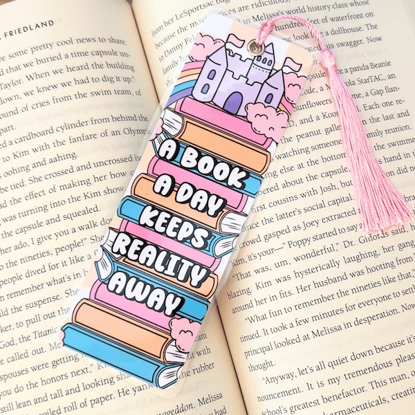 A Book a Day keeps Reality Away, Handmade Bookmark, book lover, Book Lover gift, Bookish merch, gift for reader, laminated bookmark, tassel