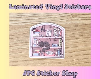 Cat Bookshelf Vinyl Sticker, Kindle sticker, Laptop Decal