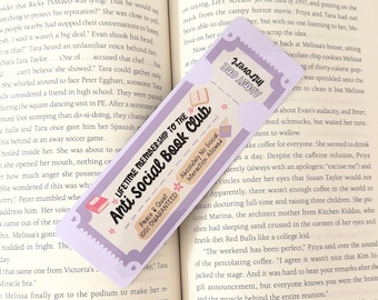 Anti Social Book Club, Handmade Bookmark, book lover bookmark, Book Lover gift, Bookish merch, gift for reader, laminated bookmark, tassel