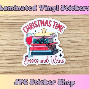 Christmas Books and Wine, book sticker, kindle sticker, reading sticker, Vinyl sticker, stickers for laptop, best friend gift, bookish
