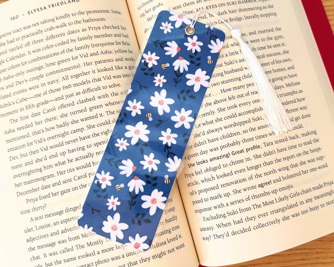 Daisy Flowers and Bees Bookmark, Handmade Bookmark, Bright Bookmark ...