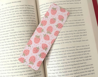 Strawberries, Handmade Bookmark, Laminated, Double sided