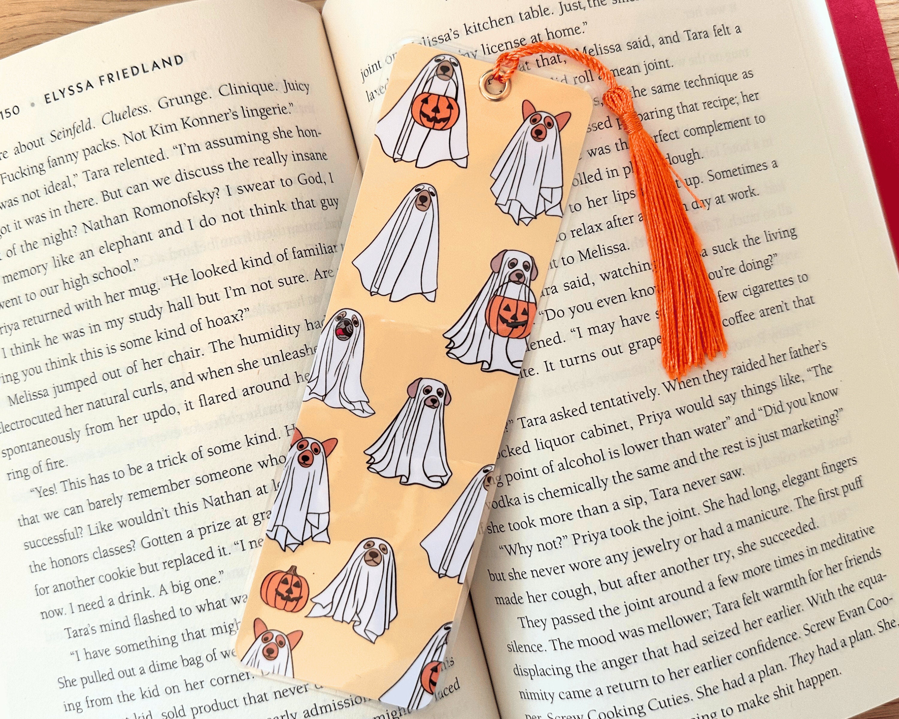 Halloween Dog Ghosts Bookmark, Handmade Bookmark, Spooky dog bookmark, Book Lover gift, Bookish merch, gift for reader, laminated, tassel