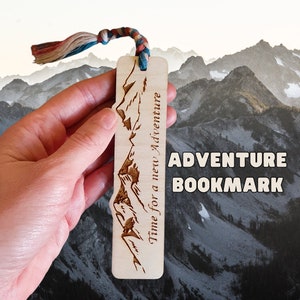 Adventure bookmark / mountains / bookworm / library / book lover / hiking gifts / hikers / adventurer / reading / present ideas / plywood