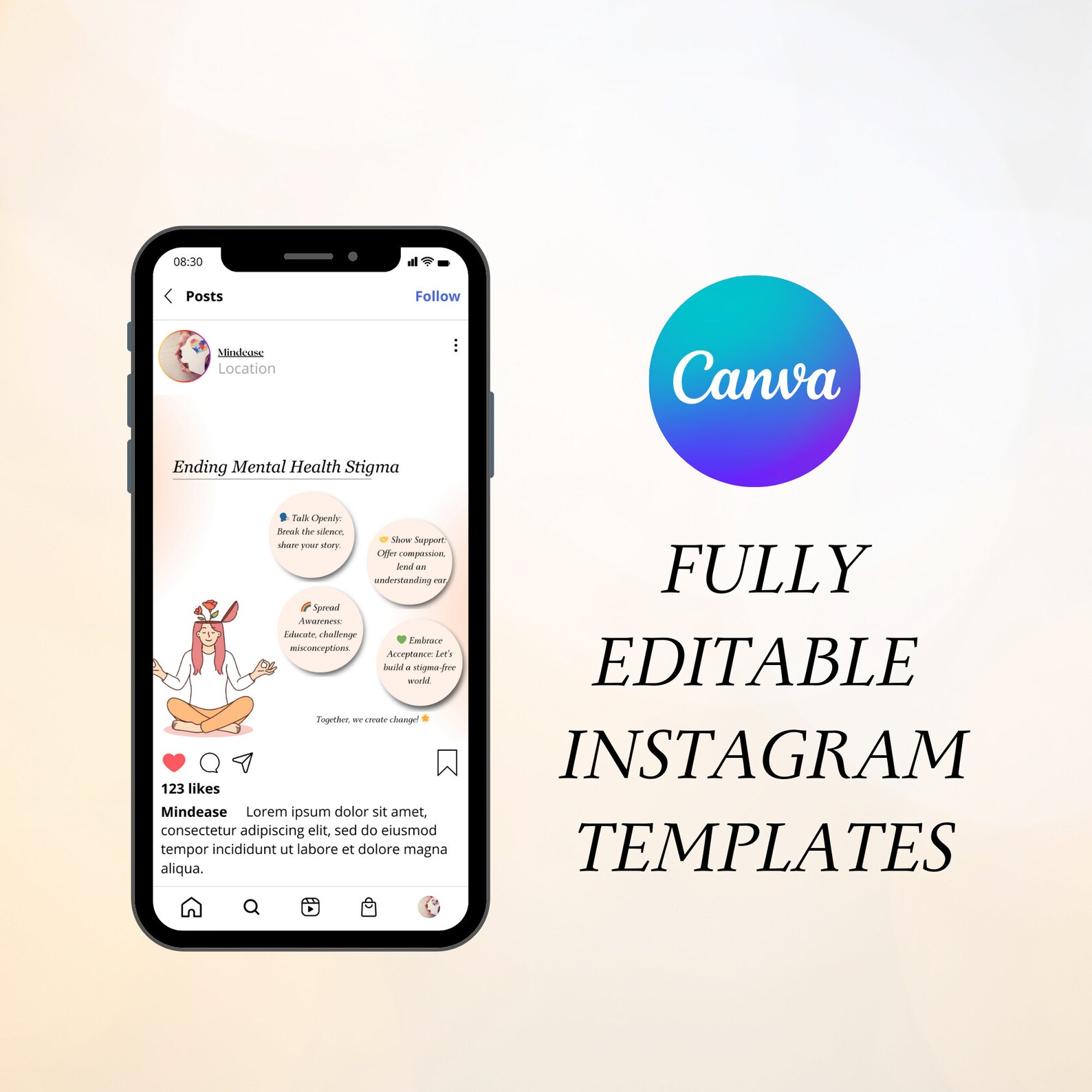 90 Mental Health Instagram Post Templates - Editable Canva Bundle - Etsy