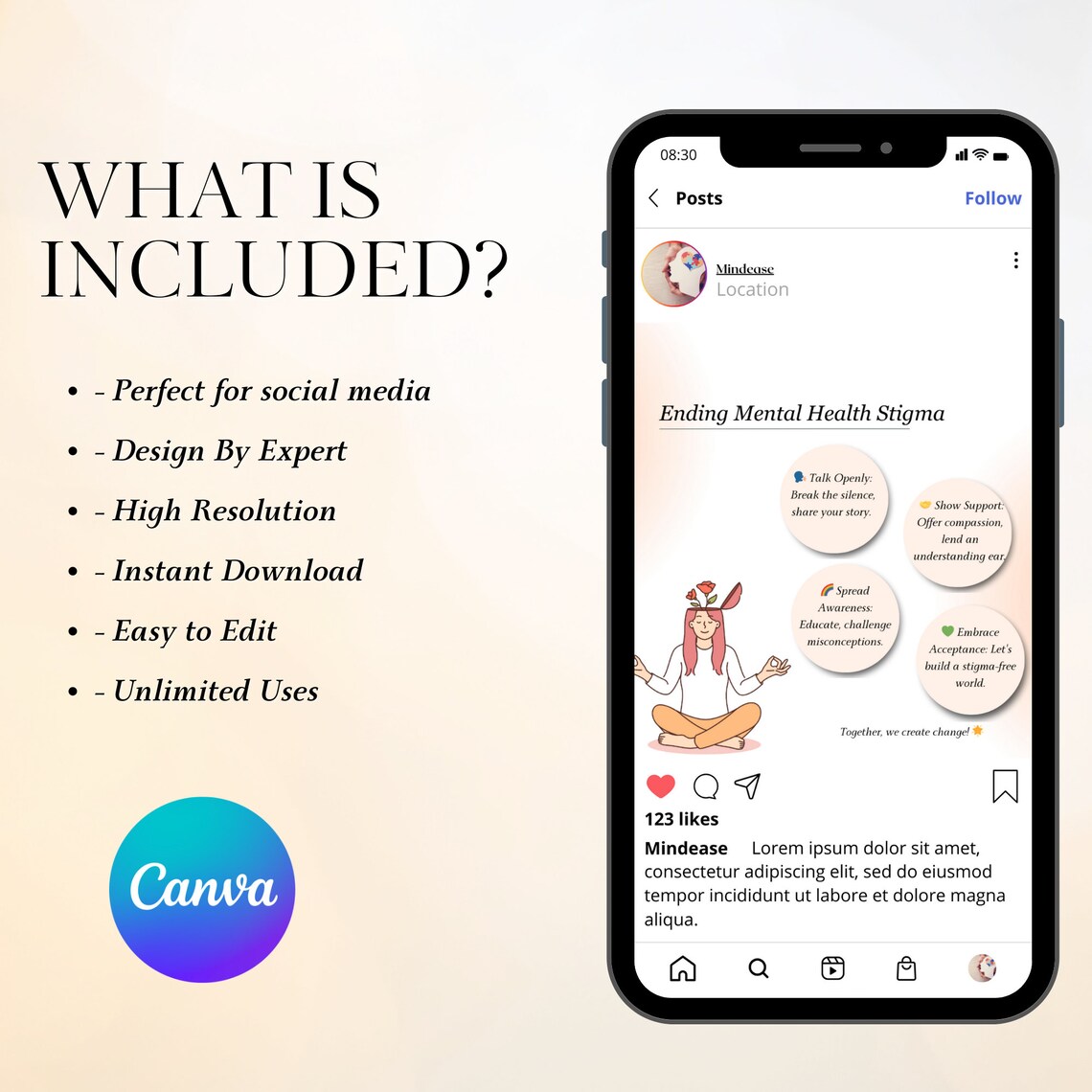 90 Mental Health Instagram Post Templates - Editable Canva Bundle - Etsy