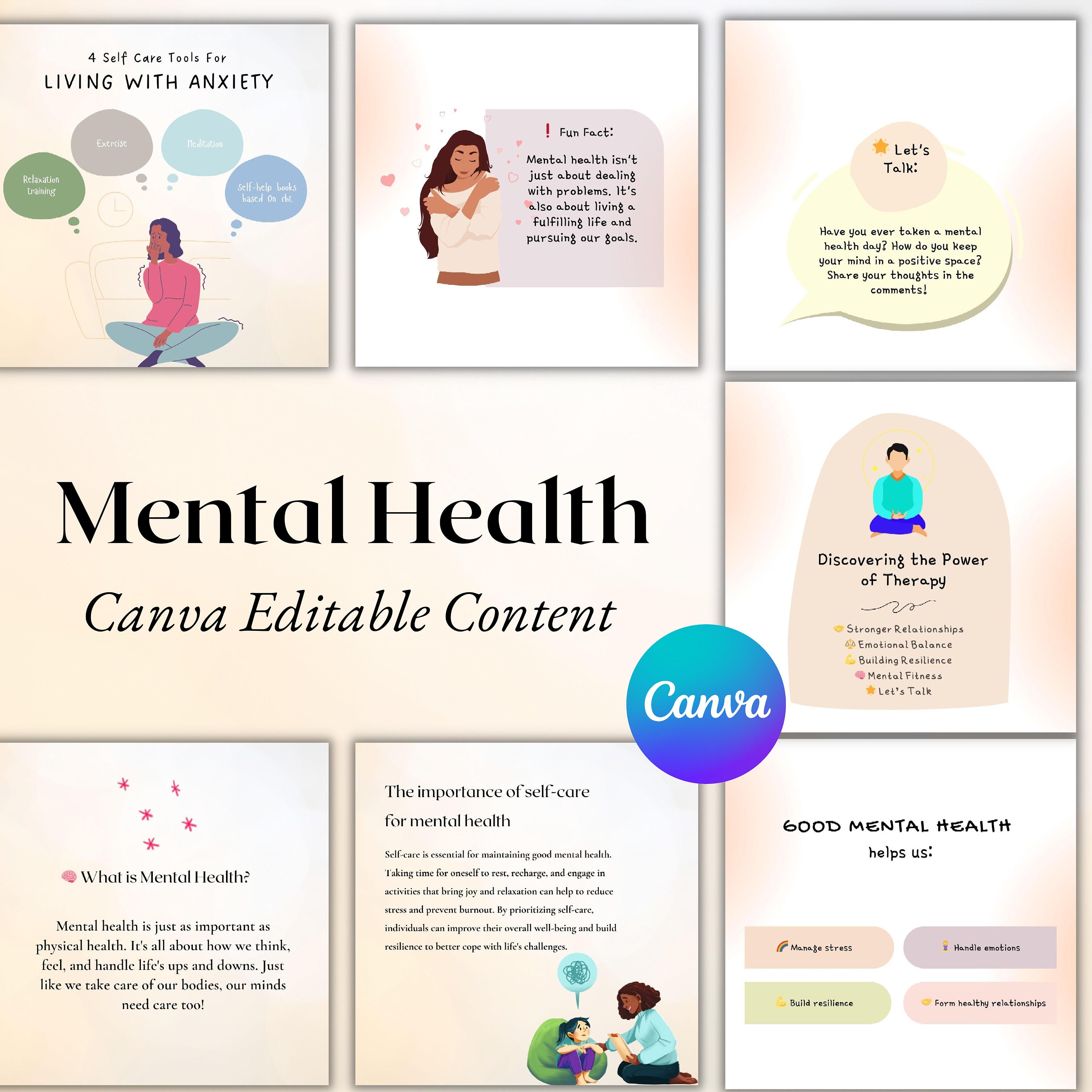 Mental Health Instagram Templates – Canva Editable Content (55) - Etsy