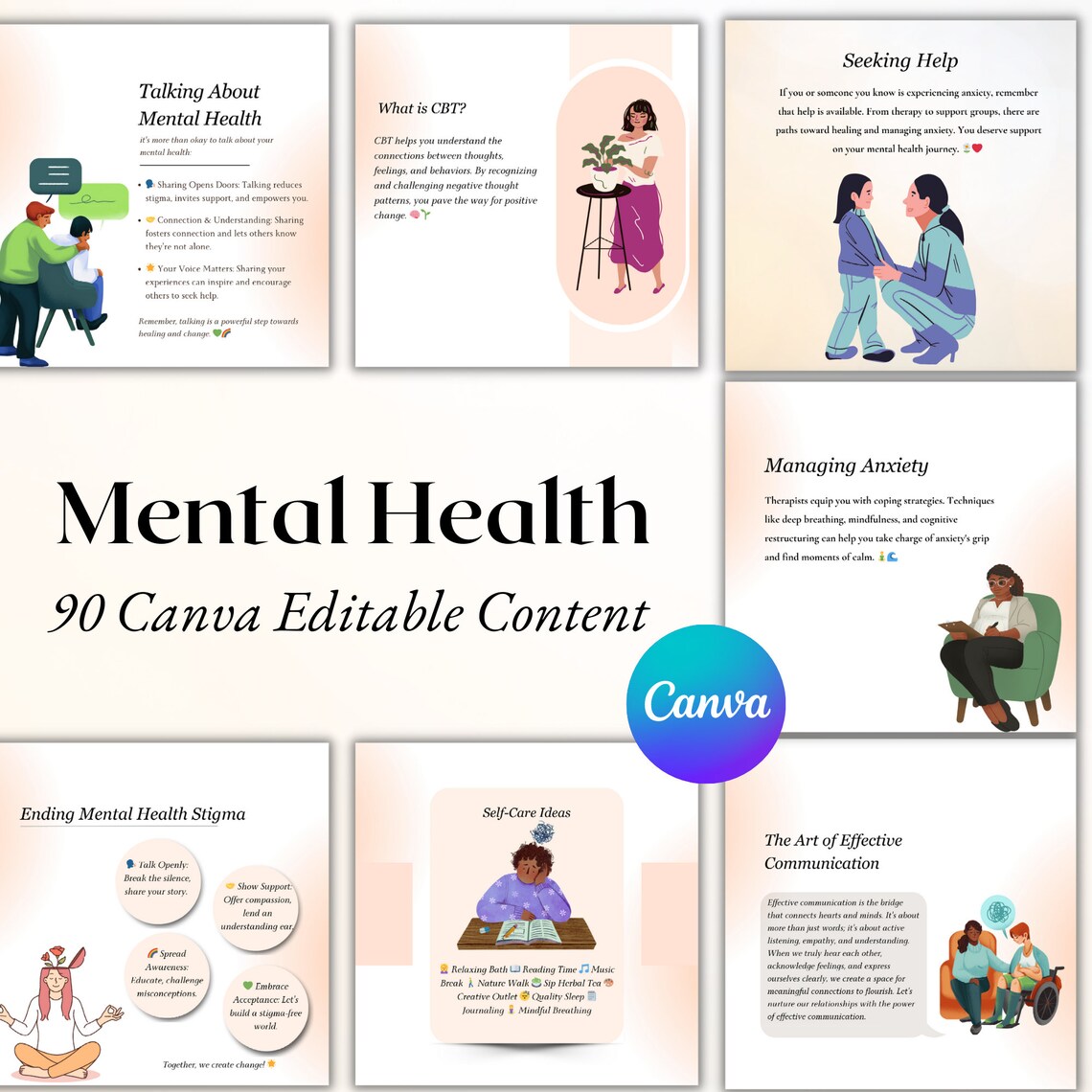 90 Mental Health Instagram Post Templates - Editable Canva Bundle - Etsy
