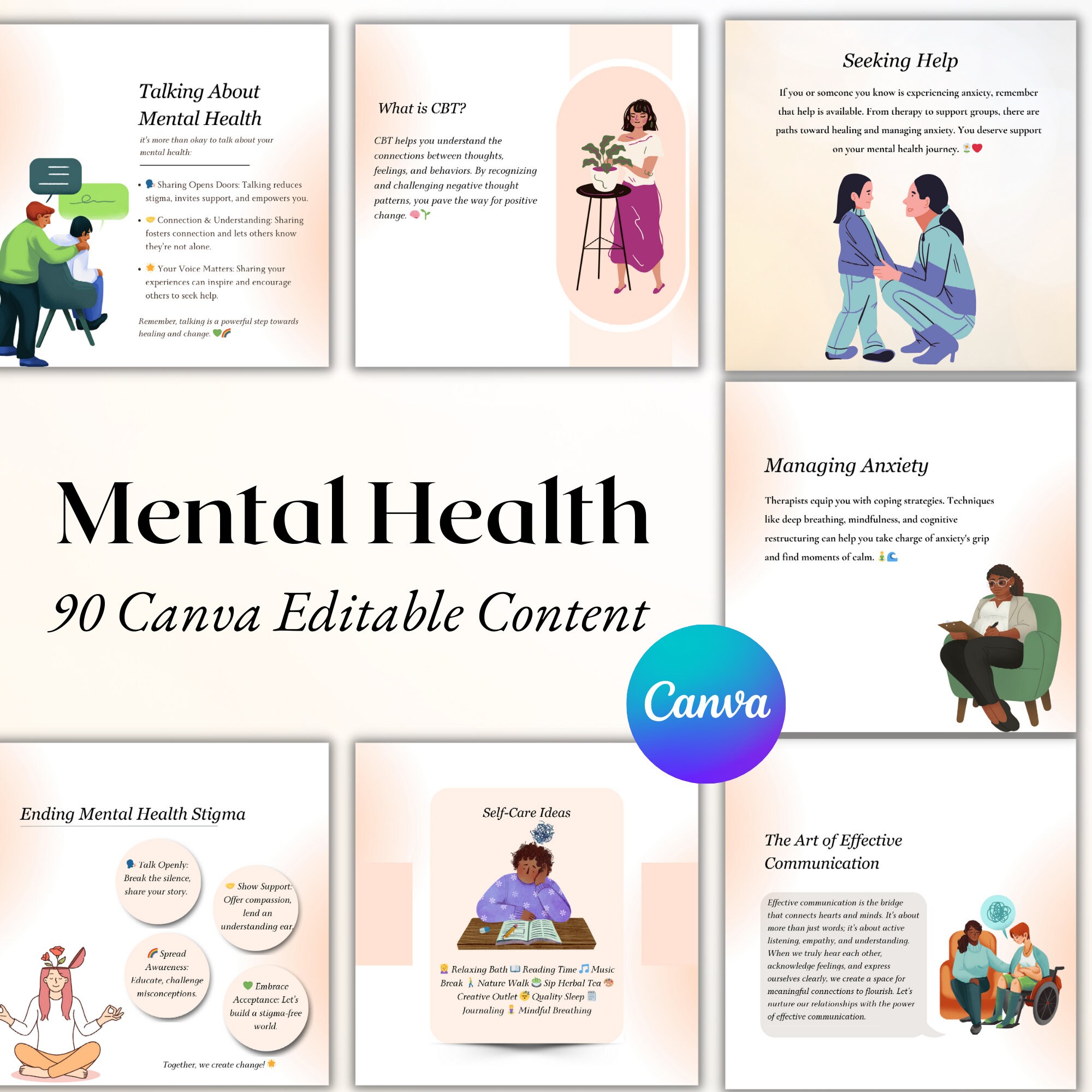 90 Mental Health Instagram Post Templates - Editable Canva Bundle - Etsy