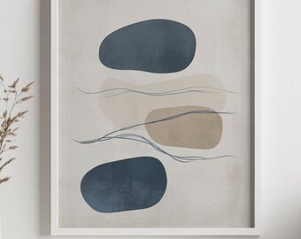 Stampa astratta geometrica minimalista: arte murale scandinava blu e neutra, download digitale di decorazioni moderne