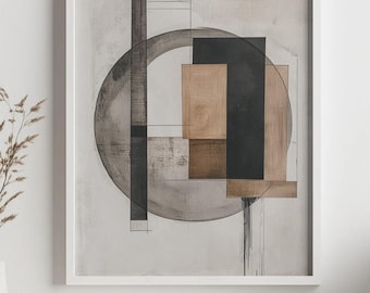 Stampa geometrica astratta: moderna arte murale cubista, beige e nero (download digitale)