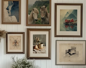 Lot de 6 murs de galerie rustiques scandinaves – oeuvres d'art imprimables nordiques neutres, décoration de cabane Hygge | Téléchargement numérique