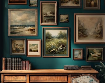 Galleria da parete Vintage Mega Bundle di 50 stampe artistiche stampabili (Old-World, Cottagecore, Library Chic)