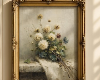 Impression vintage de fleurs sauvages - Peinture à l'huile botanique de campagne française (téléchargement numérique)