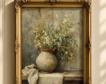 Impression de fleurs sauvages de campagne française - style peinture à l'huile vintage (téléchargement numérique)
