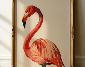 Stampa vintage di fenicotteri – Illustrazione antica di storia naturale, stampa murale di uccelli rosa corallo (download digitale)